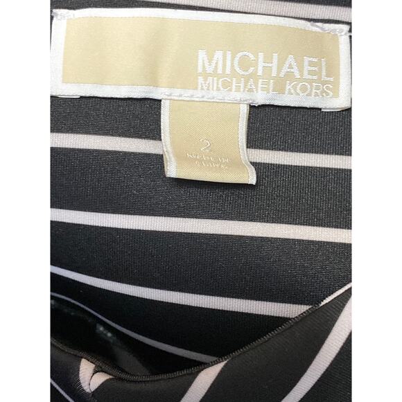 Michael Kors Womens Black Striped Sleeveless Back Zip Mini Pencil Sheath Dress 2 - Picture 3 of 4